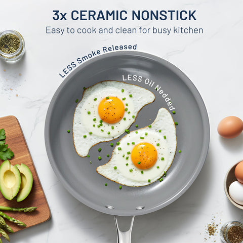Sartén Kikcoin cerámica antiadherente de 9,5 pulgadas, cocina saludable con menos aceite.