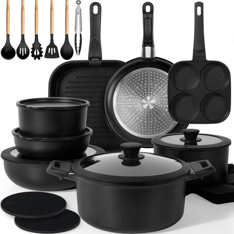 KIKCOIN set de ollas desmontable para almacenamiento compacto y cocina eficiente.