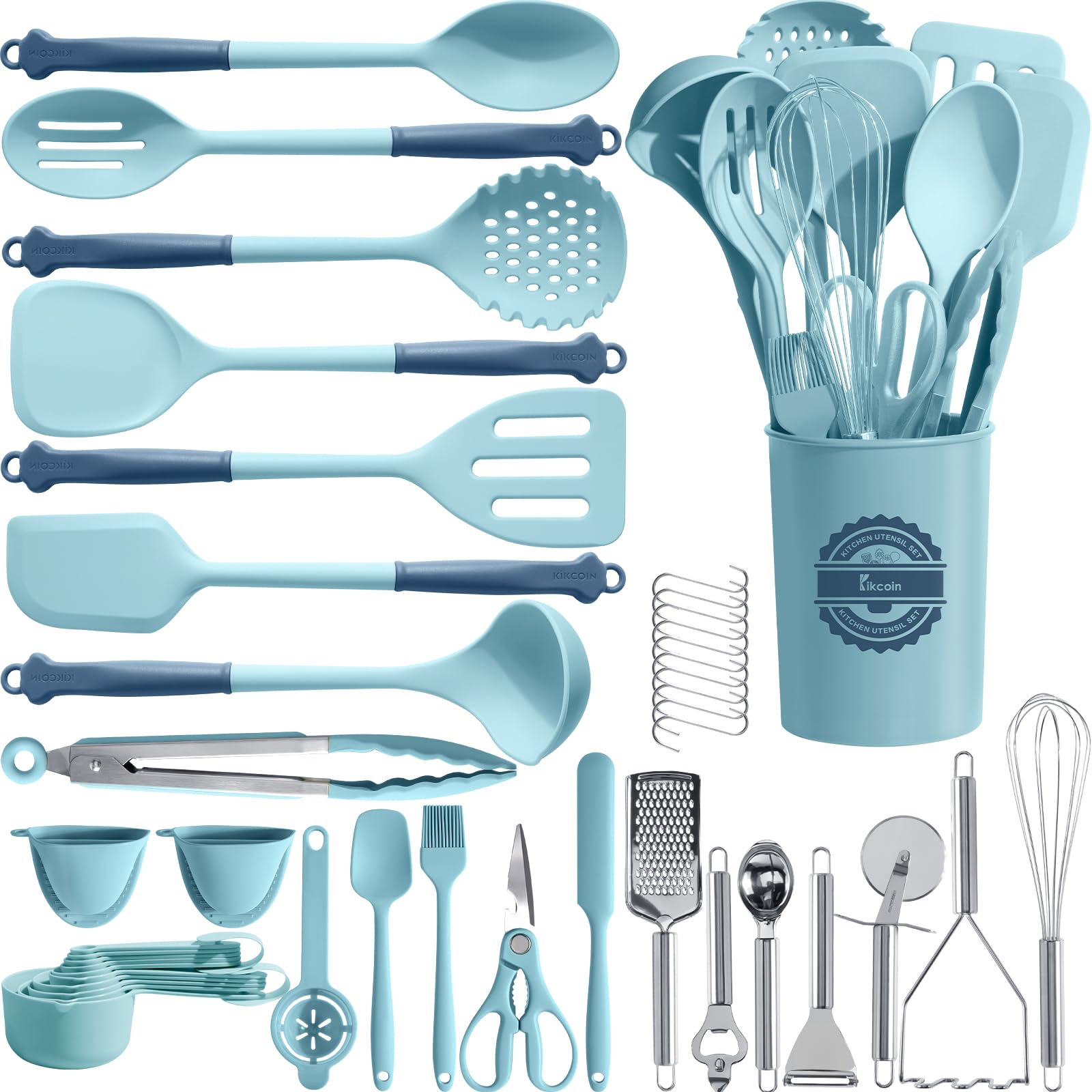 Kikcoin set utensils cocina 43 piezas, lista para organizar la encimera