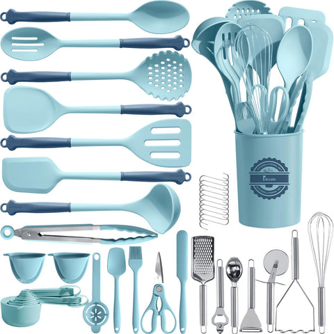 Kikcoin set utensils cocina 43 piezas, lista para organizar la encimera