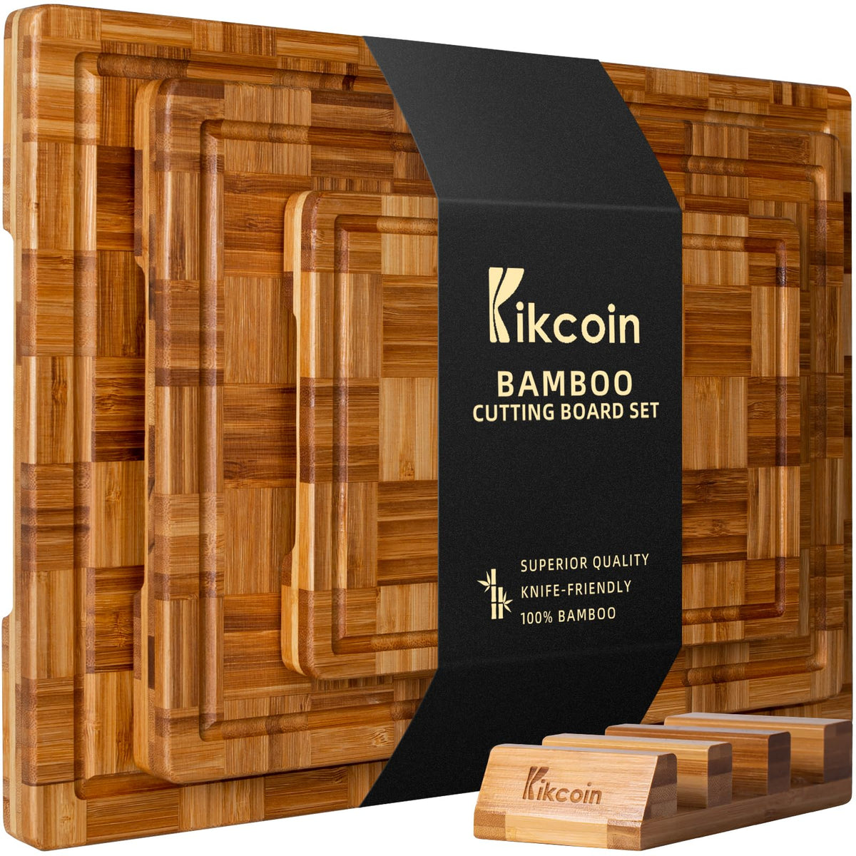Kikcoin tabla bambú XL con canal de jugos para cortes limpios