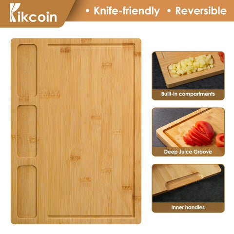 Kikcoin extra grande con canal para jugos mantiene la encimera limpia.