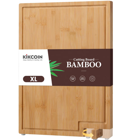 Kikcoin tabla de cortar de bambú extra grande con base giratoria para ahorro de espacio