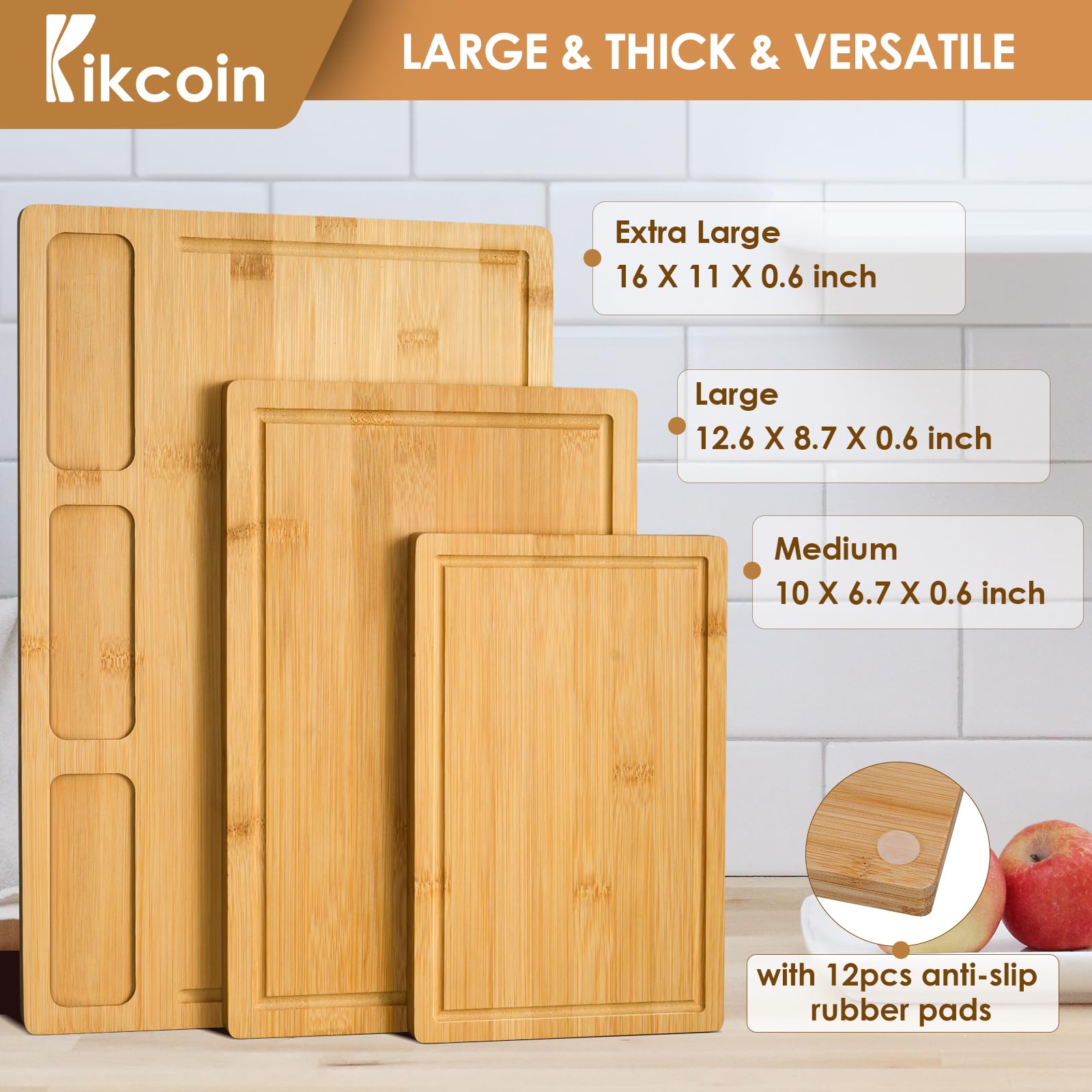 Kikcoin tabla grande con ranuras para jugo evita derrames al picar.