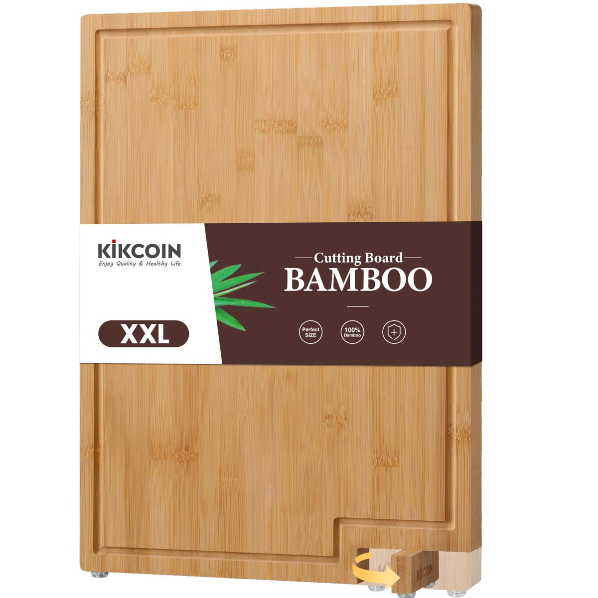 Kikcoin tabla de corte de bambú 20x14 con superficie amplia para cortar carnes y verduras