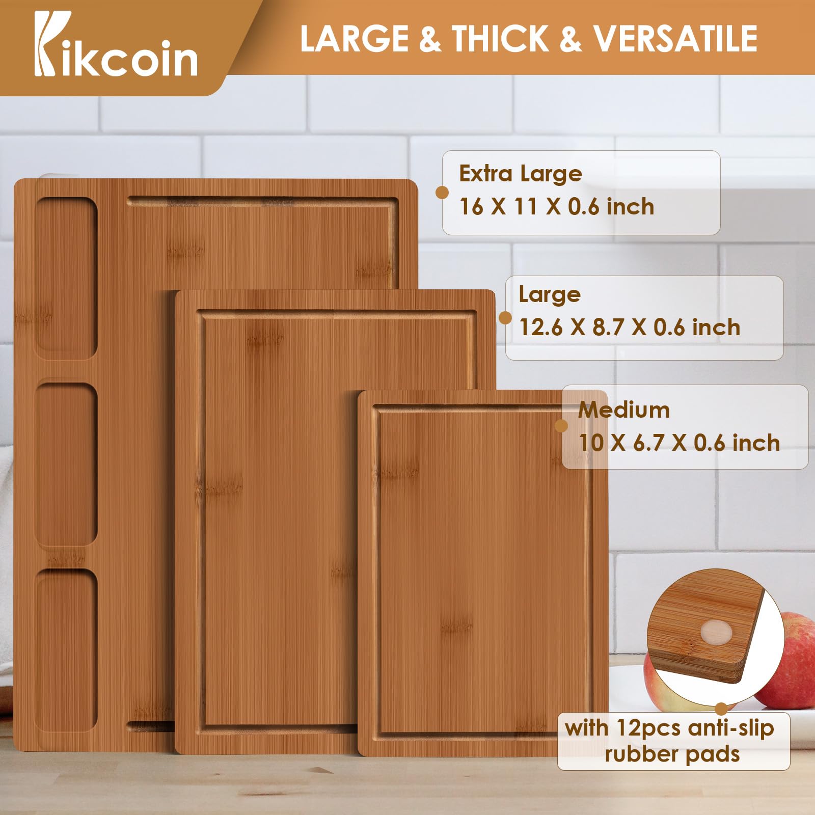 Kikcoin tabla grande para verduras, superficie estable y duradera.