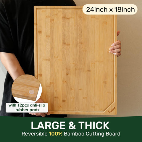 Kikcoin tabla de corte bambú reversible: cambia de cara para crudos o cocinados.
