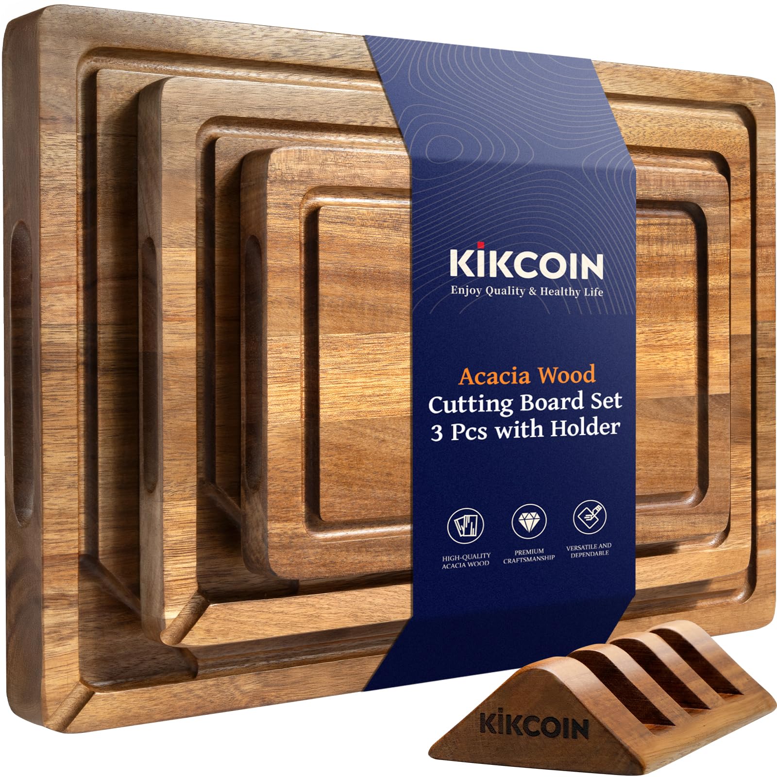 Tabla Kikcoin de madera, conjunto de 3 piezas, ideal para picar