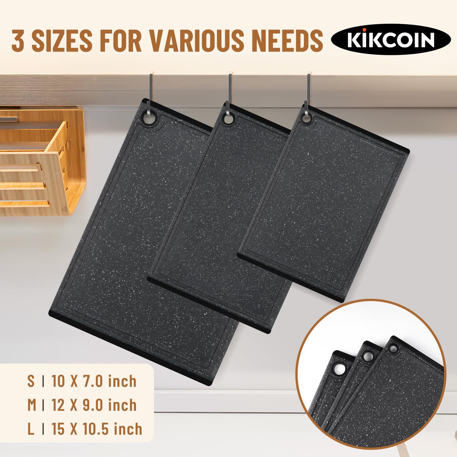 Kikcoin tabla de cortar plástico grande 2, superficie antideslizante para cortes seguros