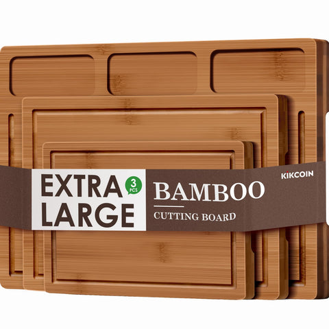 Kikcoin tabla de corte de bambú, set de 3, con compartimentos integrados.