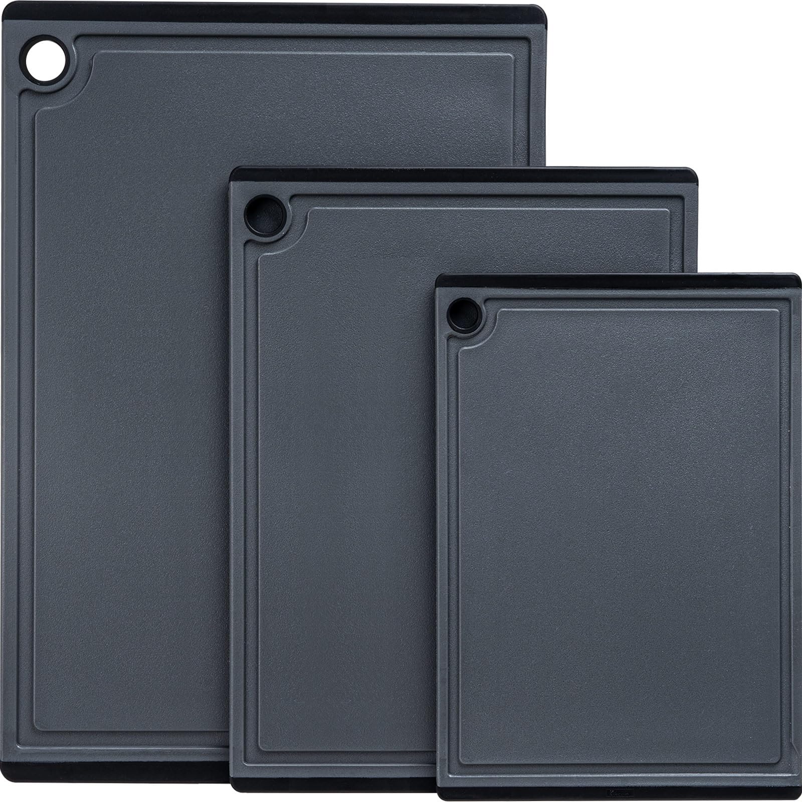 Kikcoin: juego de tablas de cortar en gris, set de 3 piezas para diversas preparaciones.