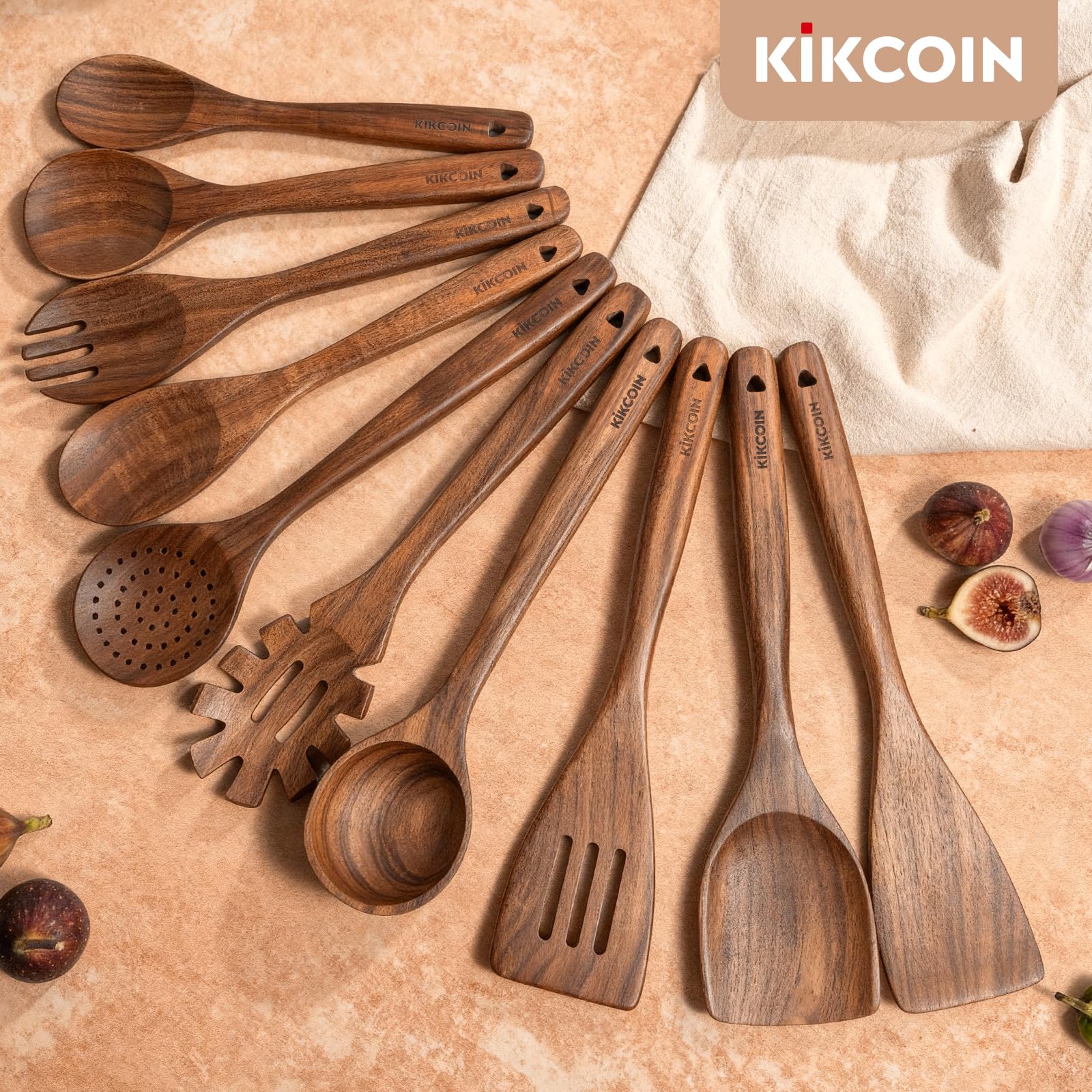 Kikcoin utensilios de madera teca, duraderos y ligeros para cocinar con confort.