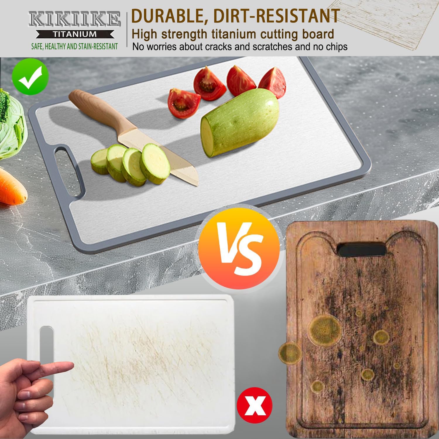 KIKIIKE tabla de titanio con borde de silicona antideslizante para estabilidad durante el corte