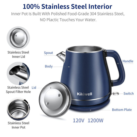 Tetera Kikiwell con doble pared exterior que mantiene el calor de forma eficiente.