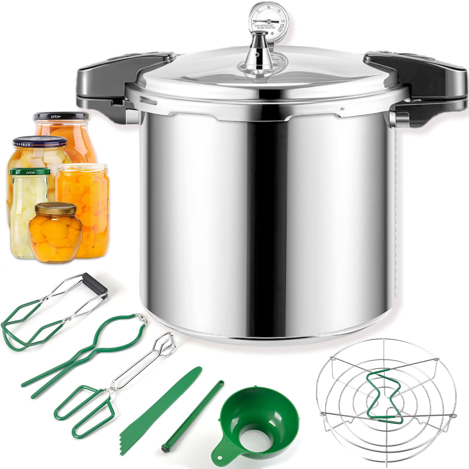 Kilogorge olla a presión para conservas 24qt con accesorios completos.