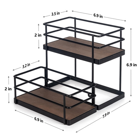 Kimilus estante con diseño negro mate y base de madera, resistente para cocina o bar.