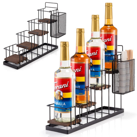 Kimilus estante para jarabe de café en madera rústica, ideal para visualización y acceso