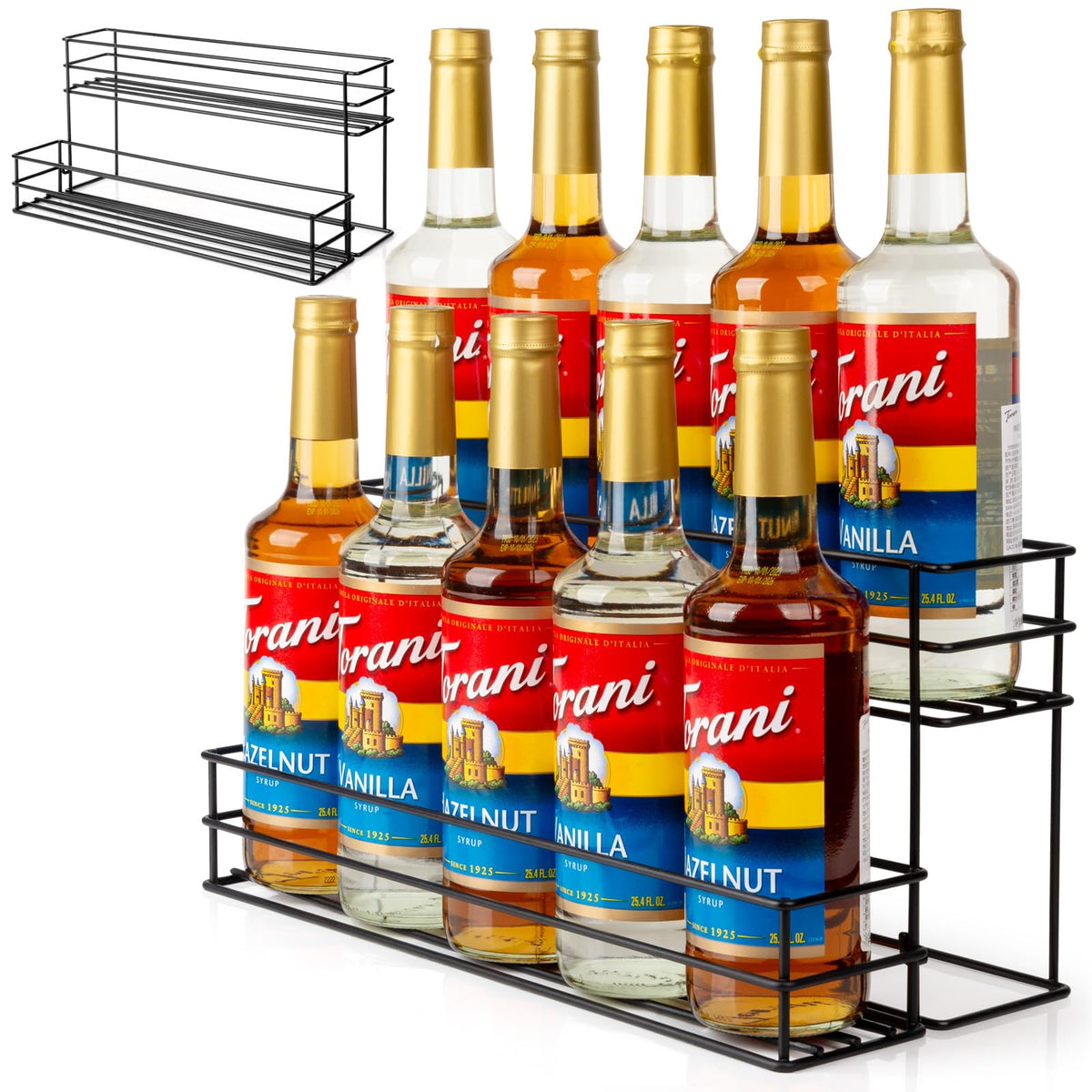 Kimilus organizador de jarabe para café, estante de dos niveles para 10 botellas.