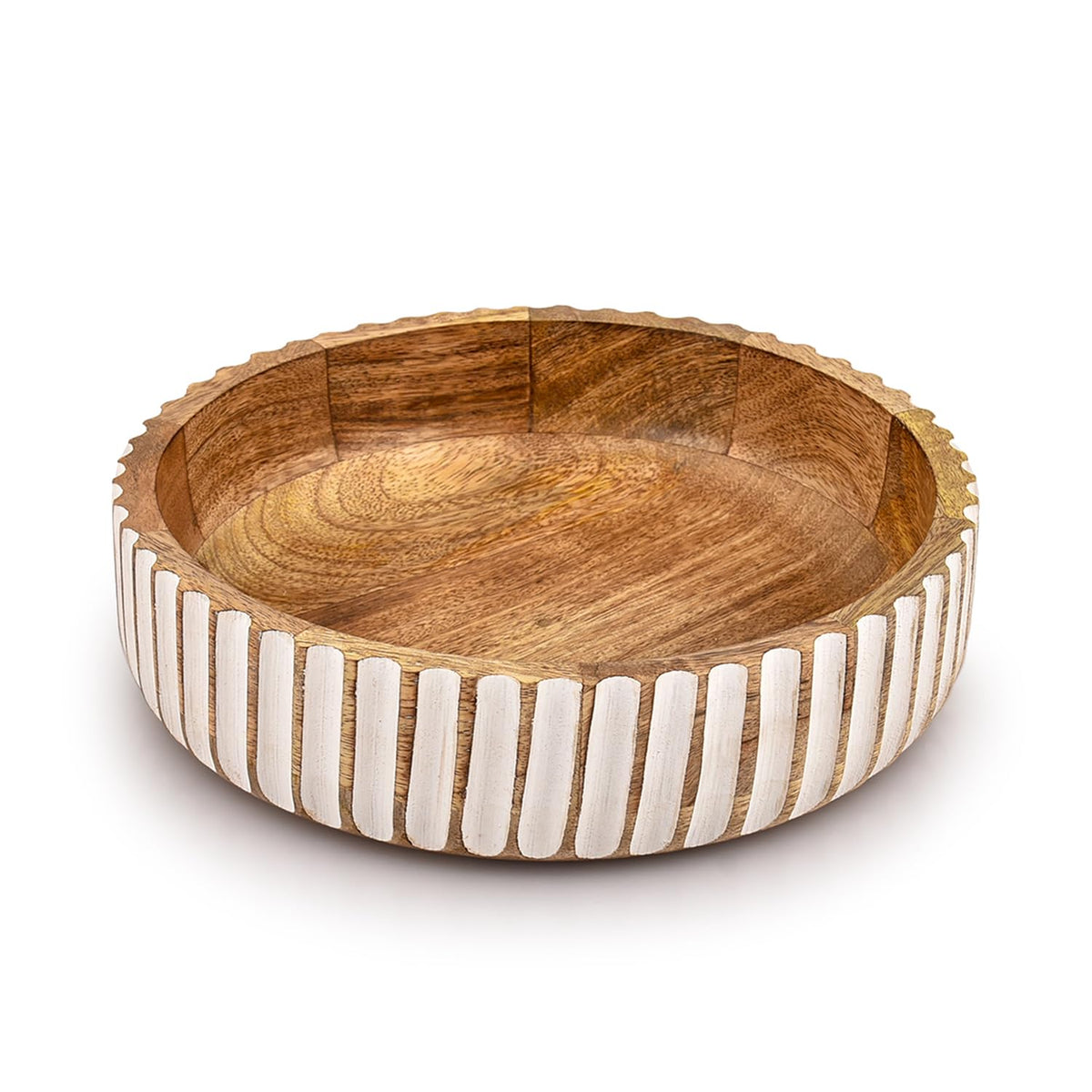 Kimona frutero mango madera, centro de mesa elegante para reuniones.