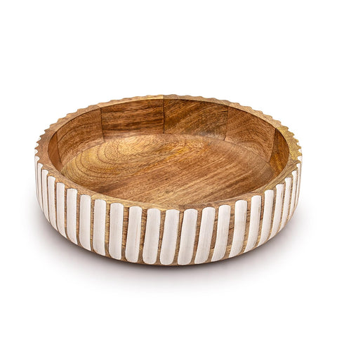 Kimona frutero mango madera, centro de mesa elegante para reuniones.