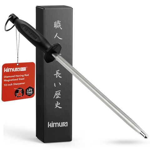 Kimura lima de diamante profesional, vista lateral, mantiene filo preciso para cuchillos en casa.