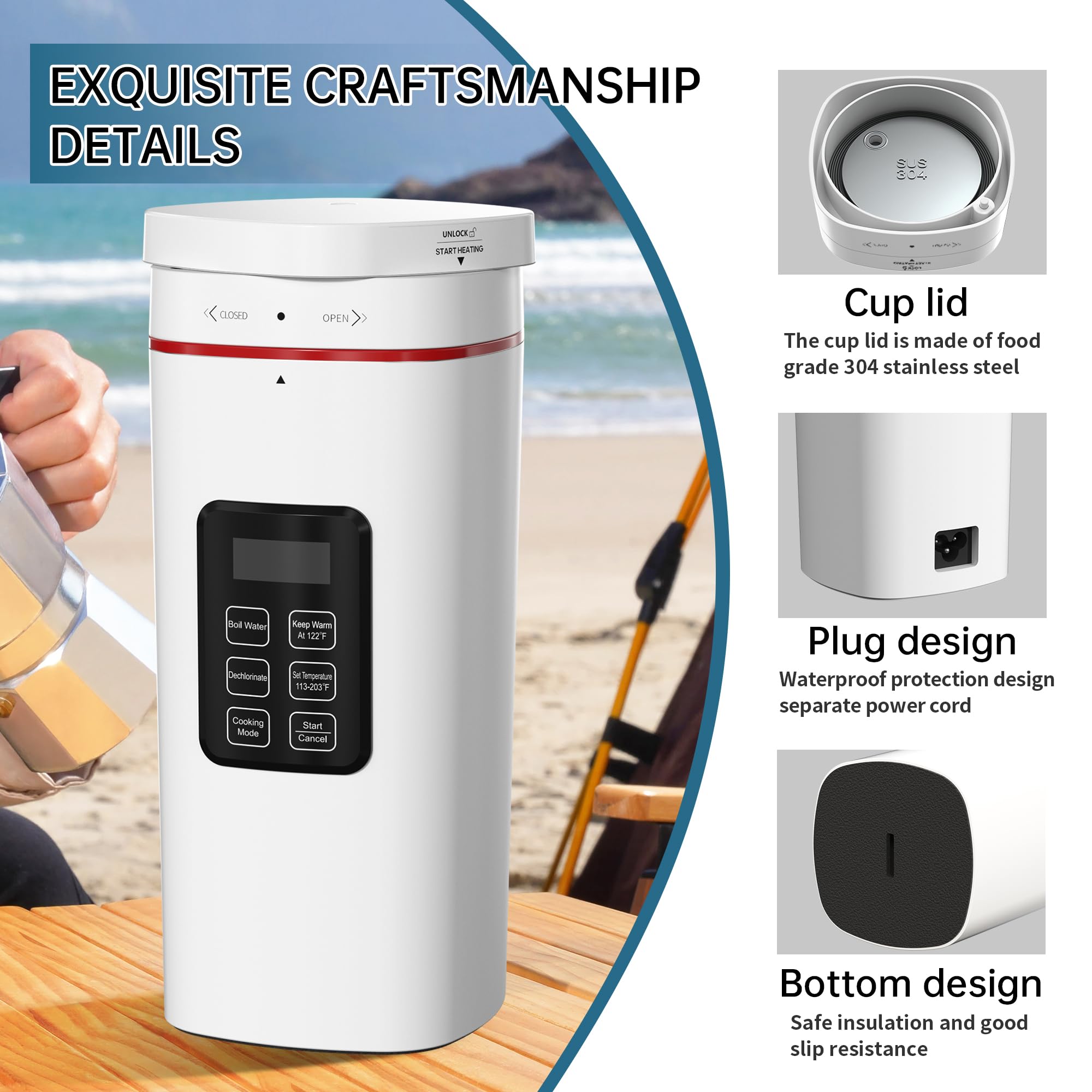 Kingbull hervidor portátil diseño de doble pared con ABS sin BPA