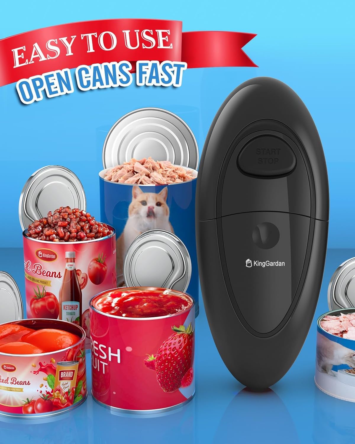 KingGardan abrelatas eléctrico ideal para uso diario en casa o fuera.