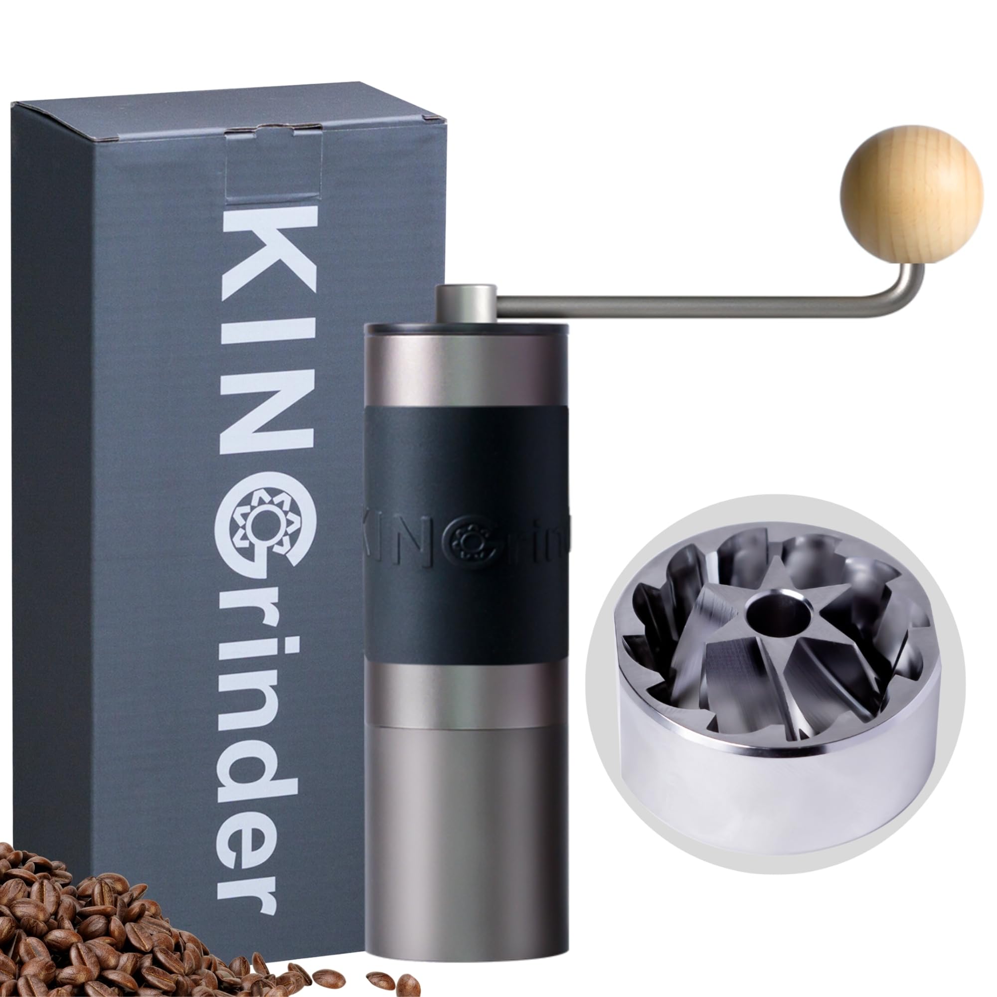 KINGrinder vista frontal gris mostrando acabado metálico y ergonomía