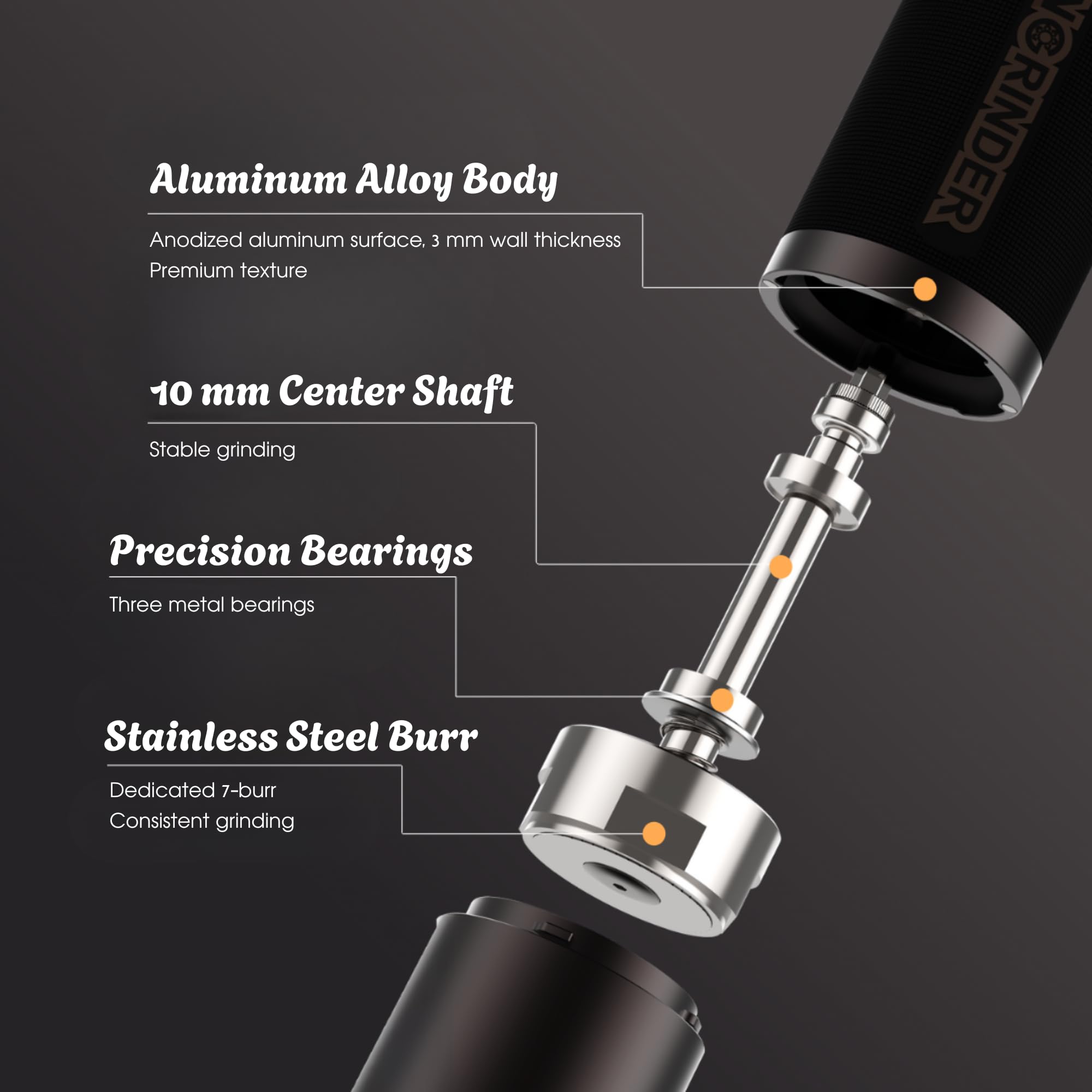 KINGrinder dial superior en primer plano para ajuste preciso de molienda