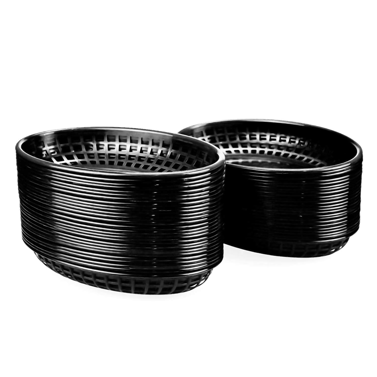 Kingrol bandeja ovalada negra para comida rapida, ideal para servir sándwiches.