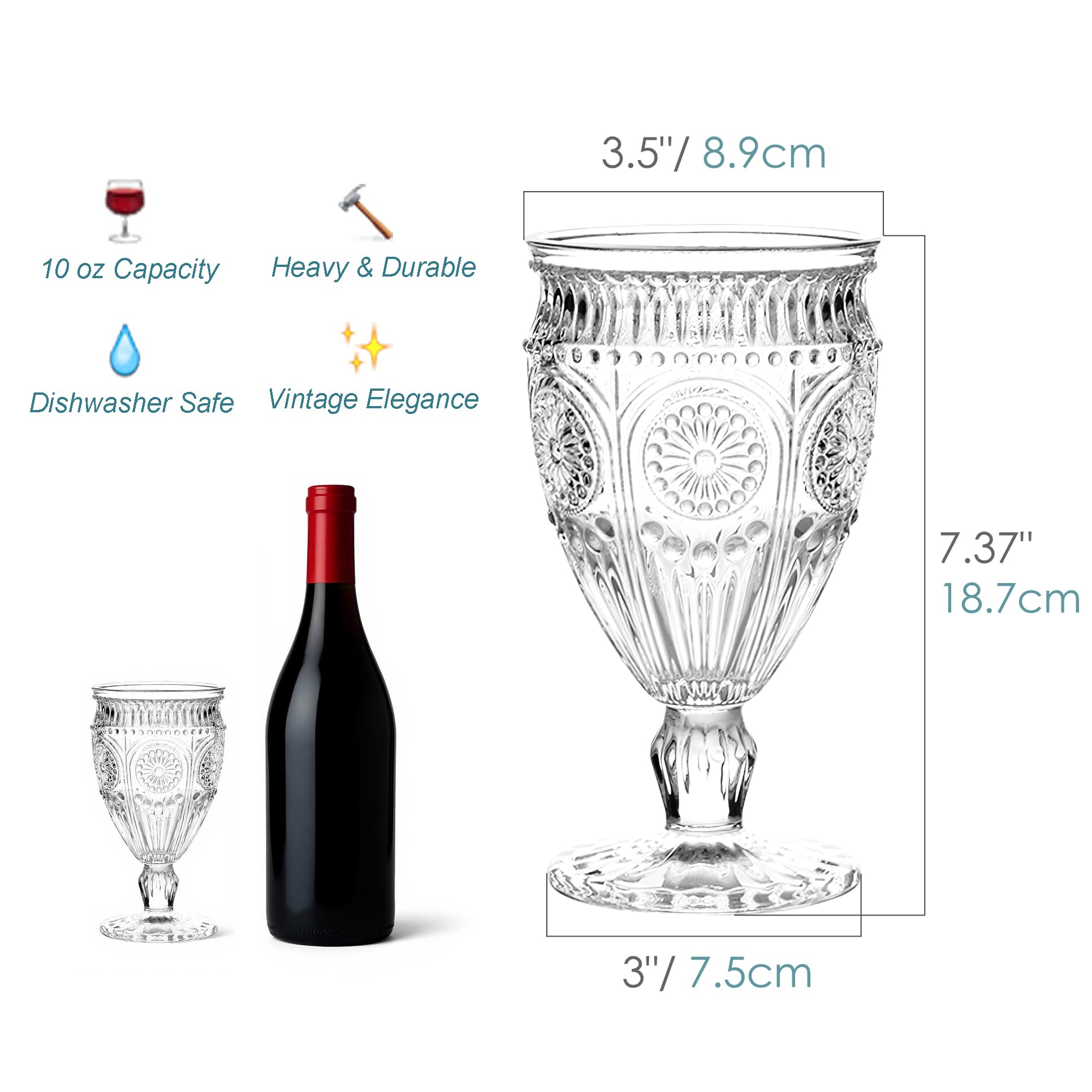 Kingrol copa para agua y vino, vidrio prensado, base estable para uso diario