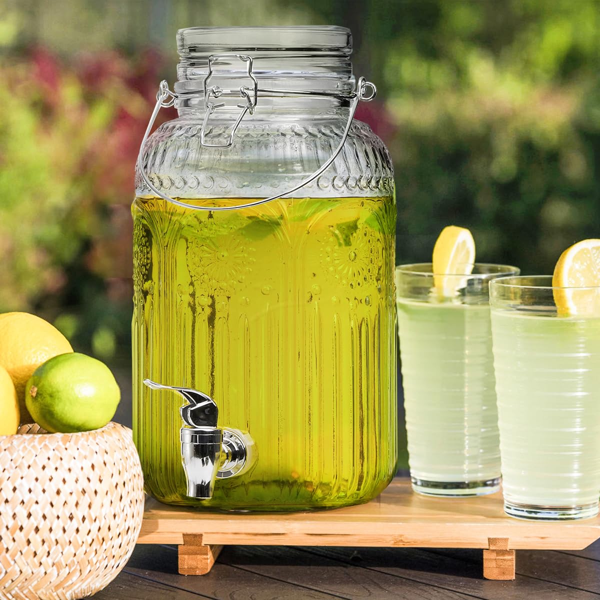 Kingrol dispensador de vidrio 1 galón, ideas de bebidas para eventos y picnics.