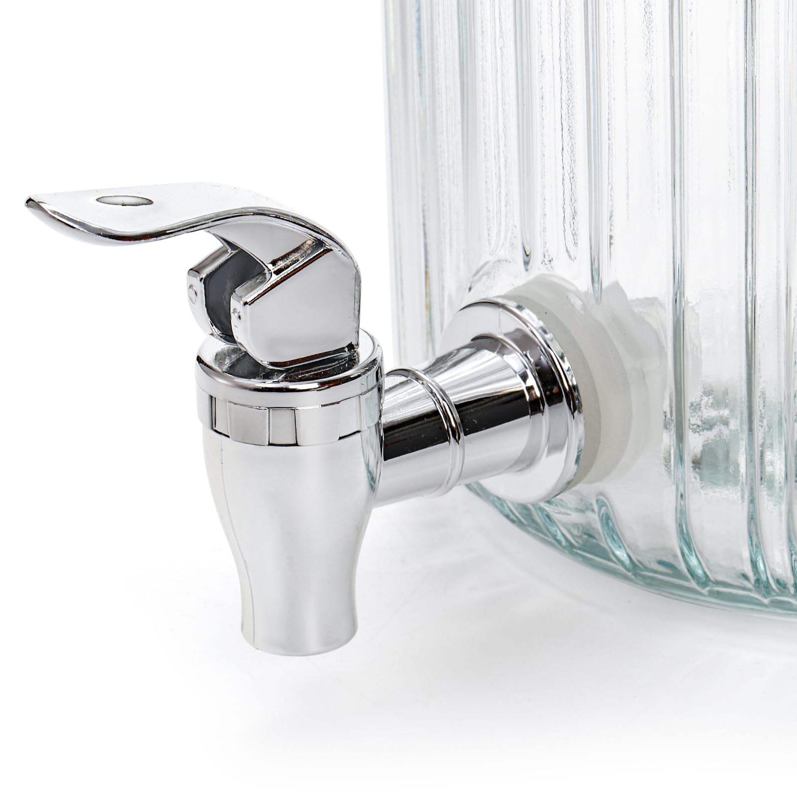 Kingrol dispensador de vidrio 1 galón con grifo, perfecto para servir bebidas frescas.