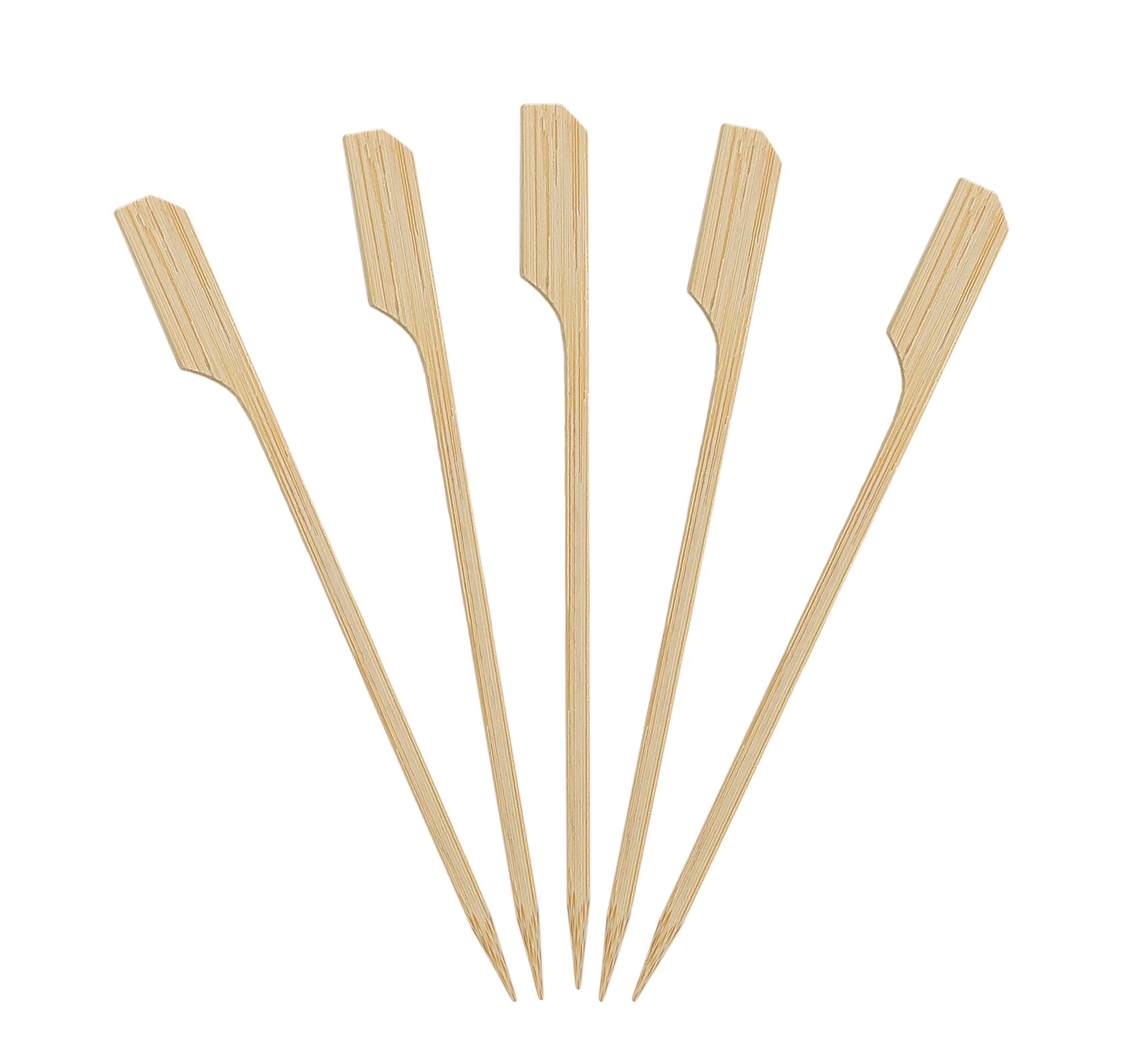 Palillos KingSeal de bambú verde natural de 4,5 pulgadas listos para servir.