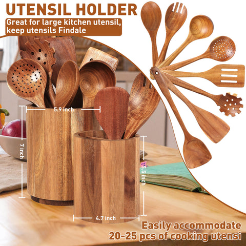 KINGSOW utensilios de madera acacia para almacenamiento elegante en la encimera.