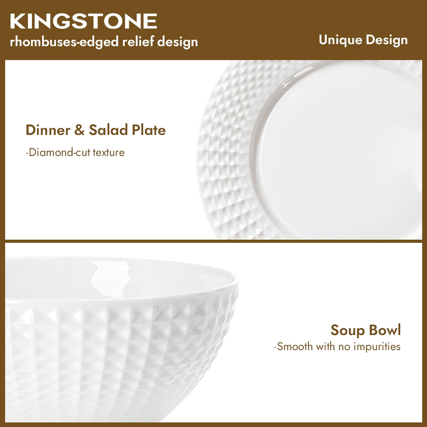 KINGSTONE borde relieve romboide aporta elegancia y agarre seguro al servir
