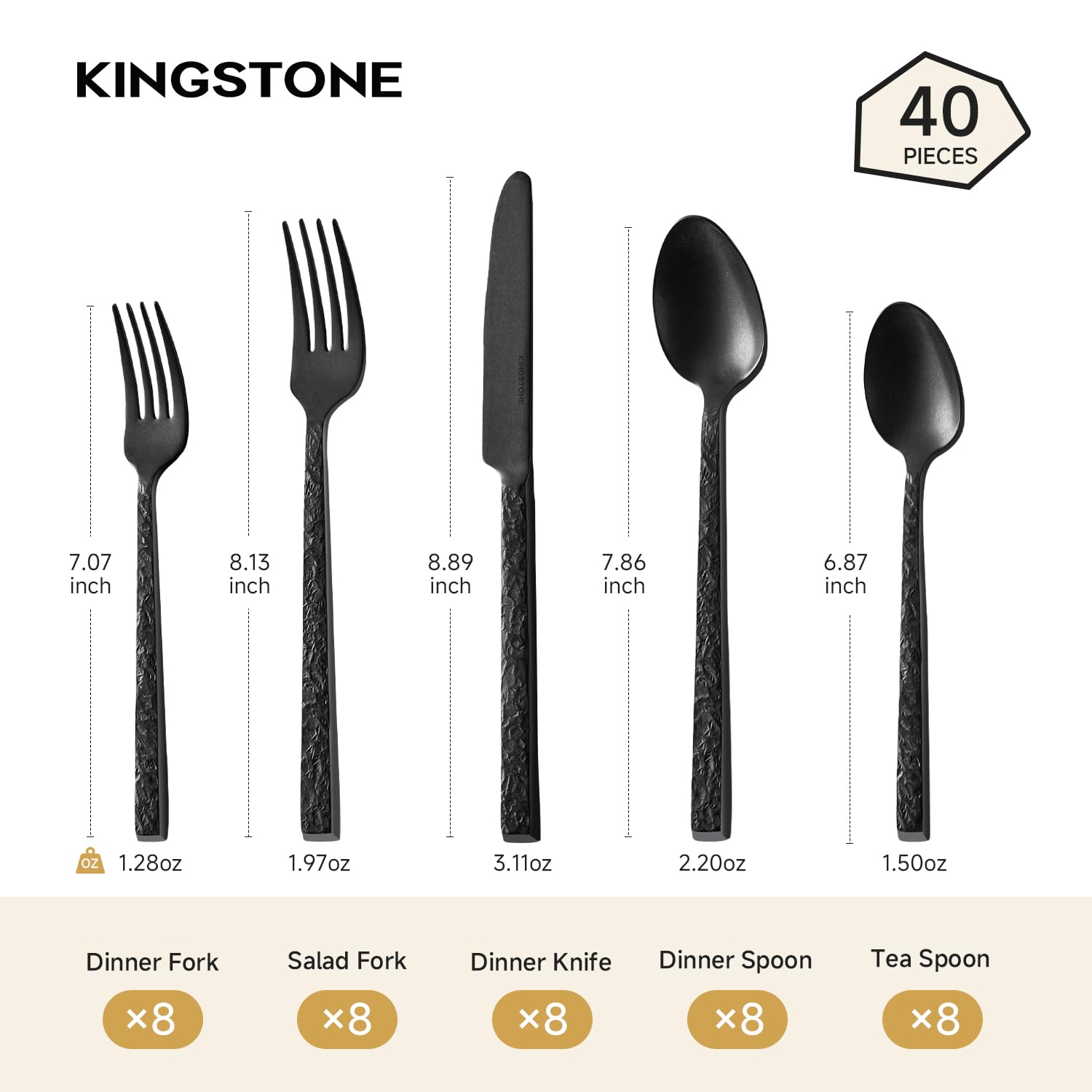 Kingstone cubiertos 18/10 acero inoxidable, brillo duradero para uso diario.