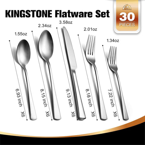 Cubertería KINGSTONE de acero 18/10 con brillo y alta resistencia para uso diario.