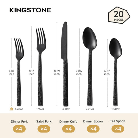 KINGSTONE cuchillos para cena negro mate, mango equilibrado.