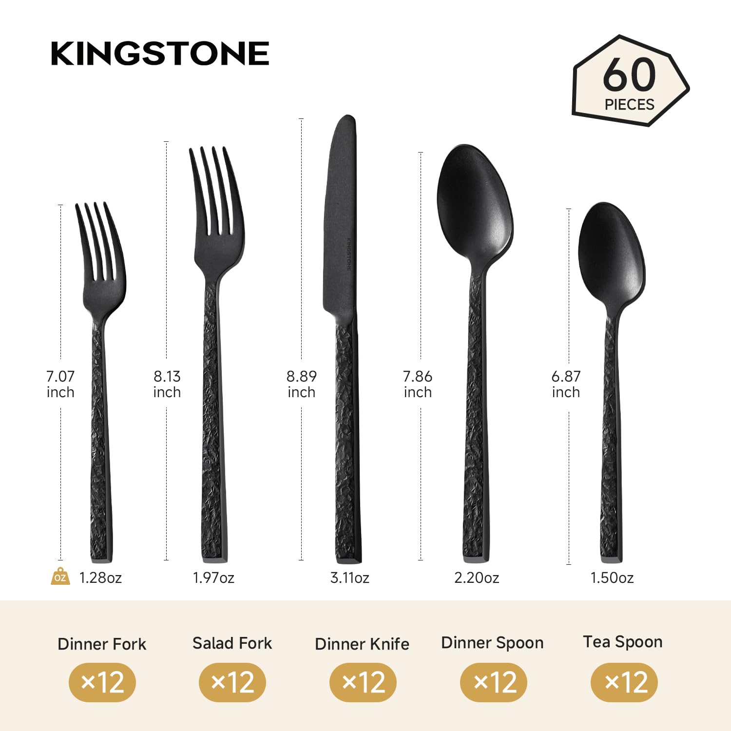 Cuchillos Kingstone 18/10 inoxidable con acabado pulido para mesa elegante