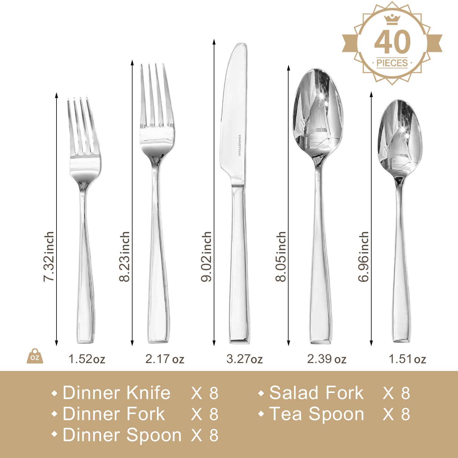 Kingstone cuchillos para la cena 8 unidades con mango ergonómico.