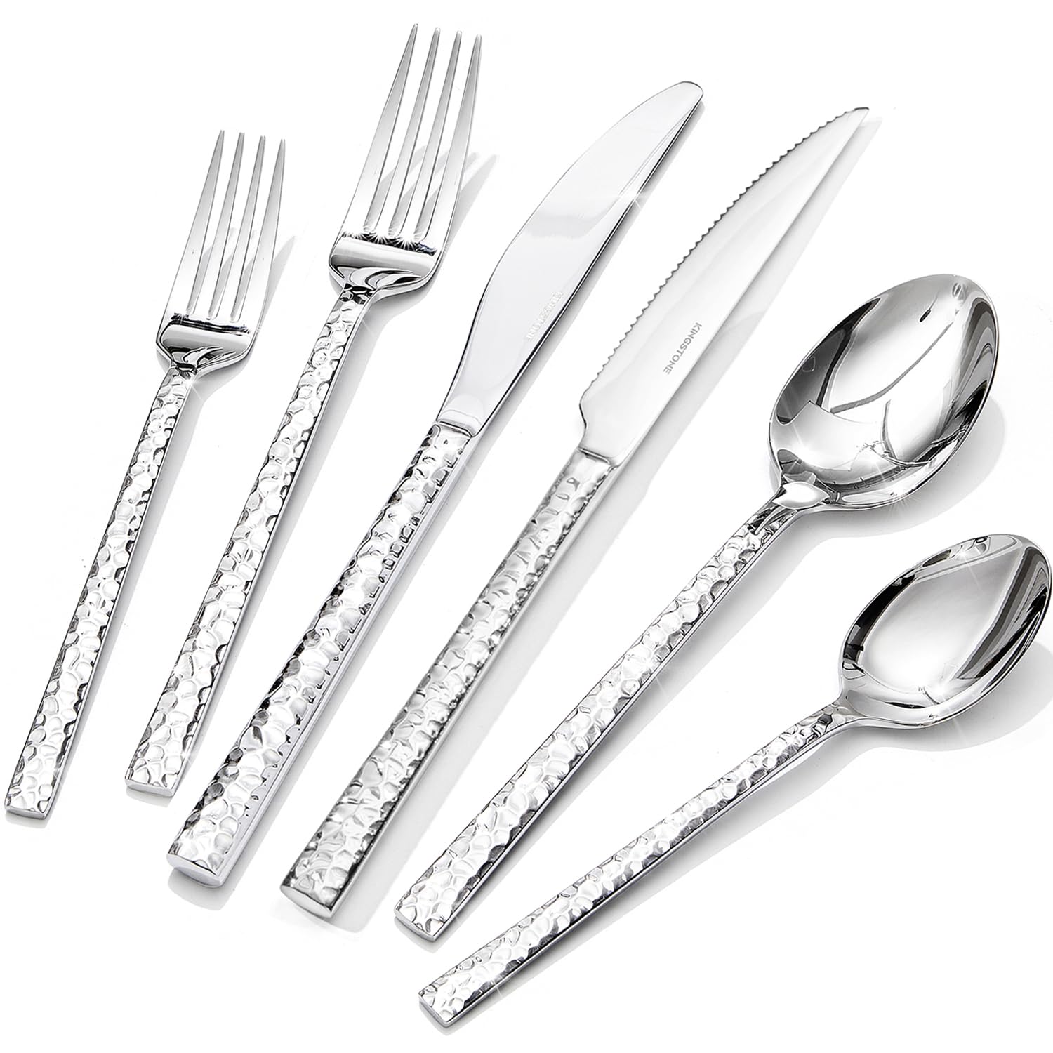 Kingstone juego de cubiertos 36 piezas con diseño martillado para una mesa elegante.