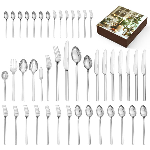 KINGSTONE juego de cubiertos 45 piezas para 8 comensales, ideal para comidas diarias y eventos.