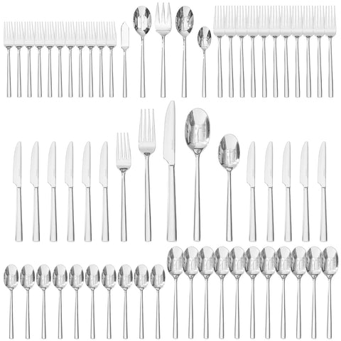 KINGSTONE conjunto de cubiertos 65 piezas para 12 comensales, ideal para cenas formales.