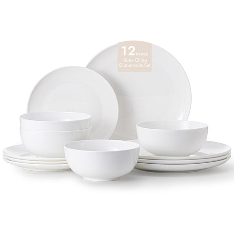 Conjunto KINGSTONE de china de hueso para uso diario, 12 piezas elegantes y ligeras.