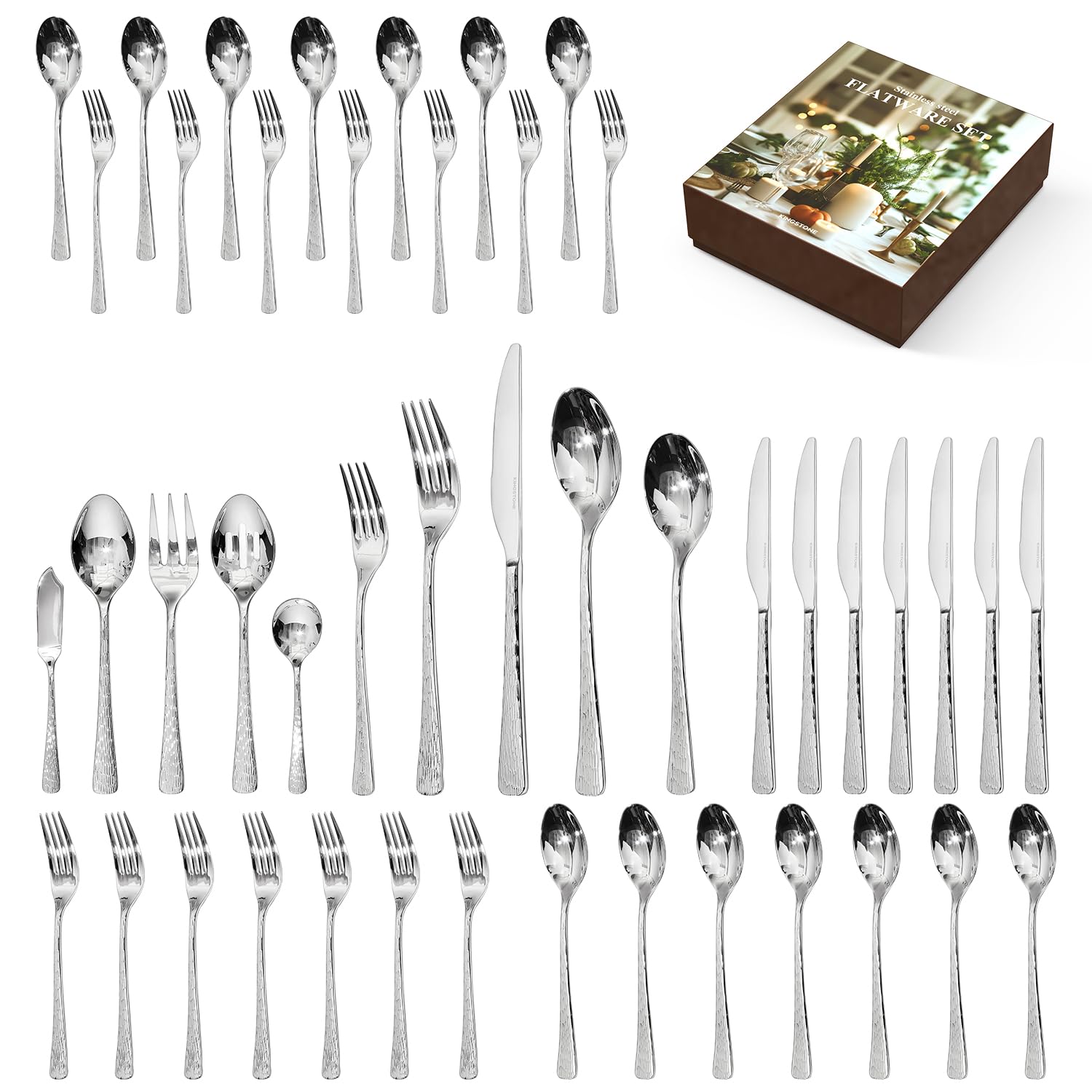 Kingstone set cubiertos martillados para cenas elegantes y duraderas.