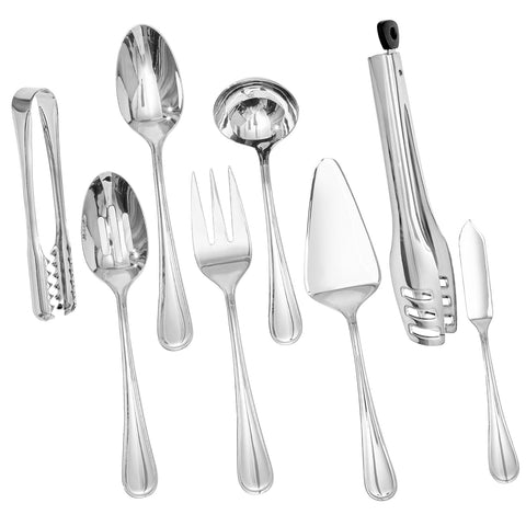 KINGSTONE set-utensilios-servir-teardrop en mesa, ideal para buffets con grandes bandejas.