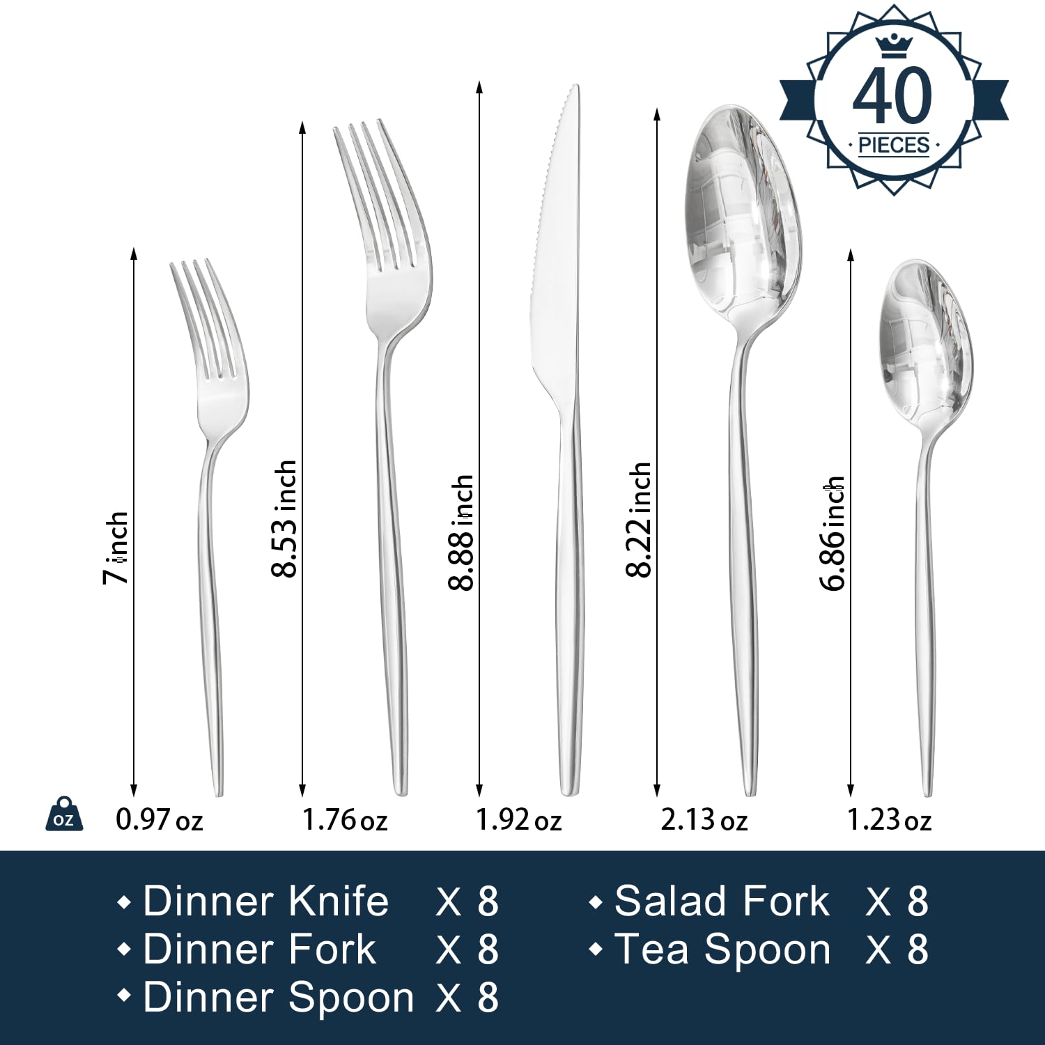 KINGSTONE tenedores de cena 8 unidades para comidas formales y diarias