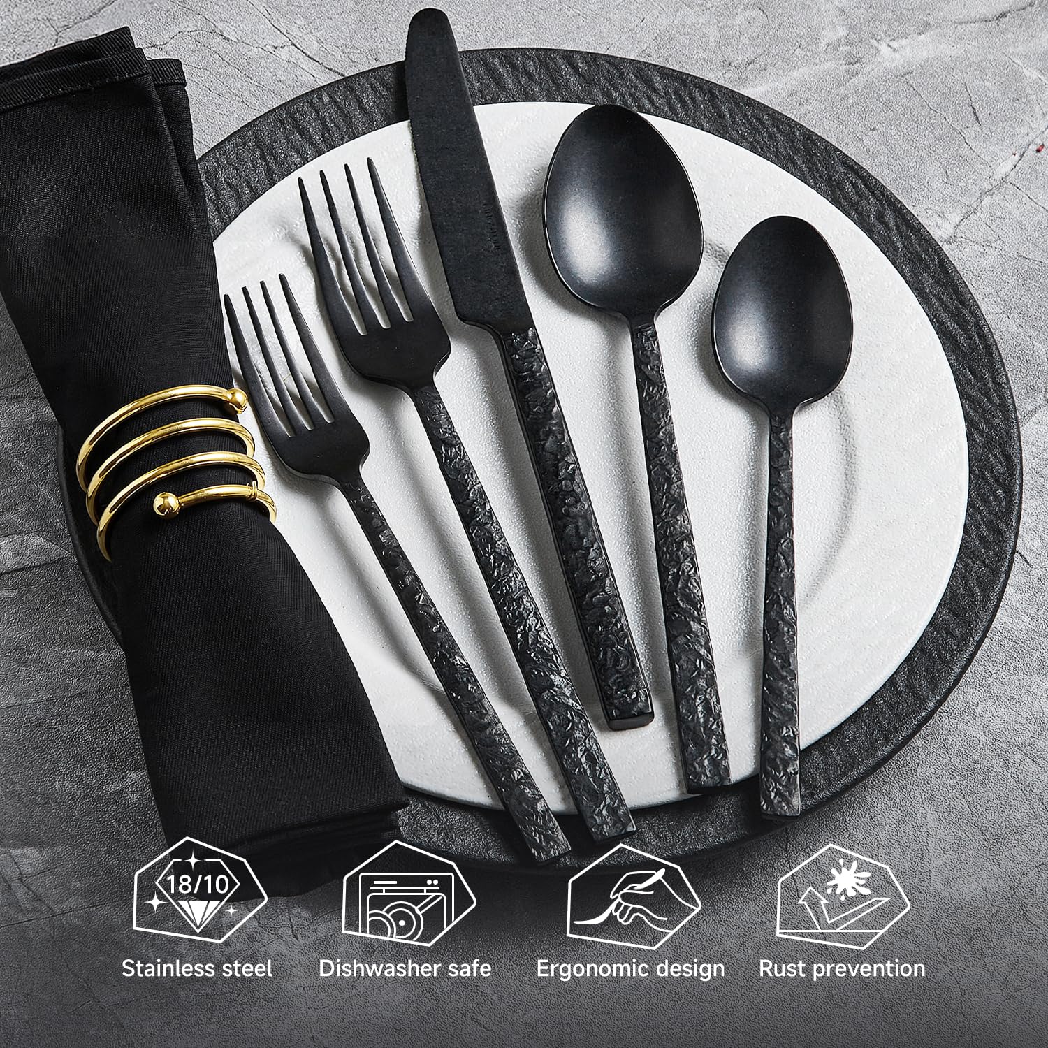KINGSTONE tenedores para cena negro mate, diseño elegante.