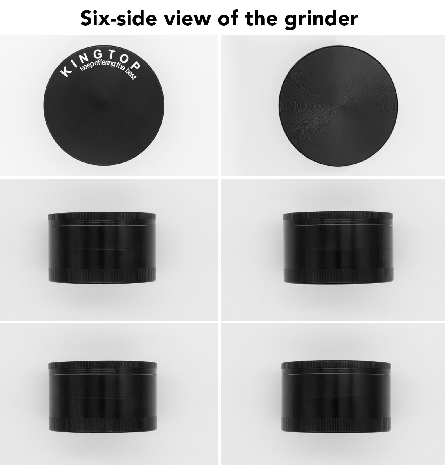 KINGTOP Grinder: acabado negro medianoche para estilo discreto y elegante.